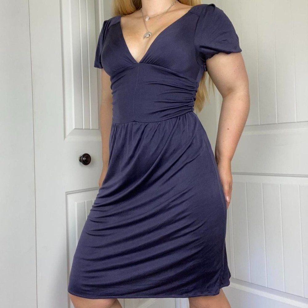 ELLA MOSS purple short-sleeve midi silk dress
